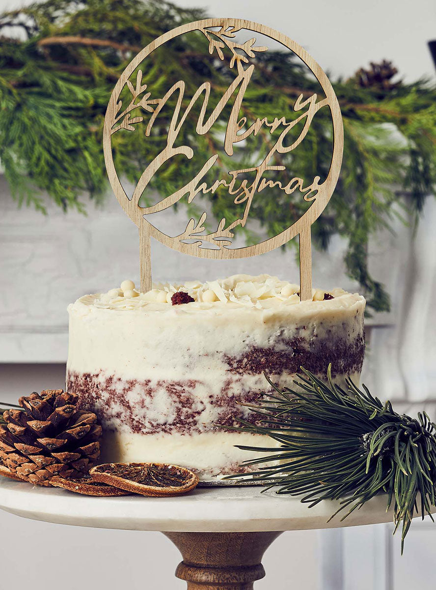 Festive Merry Christmas Wooden Cake Decoration - Lifestyle Image 2
