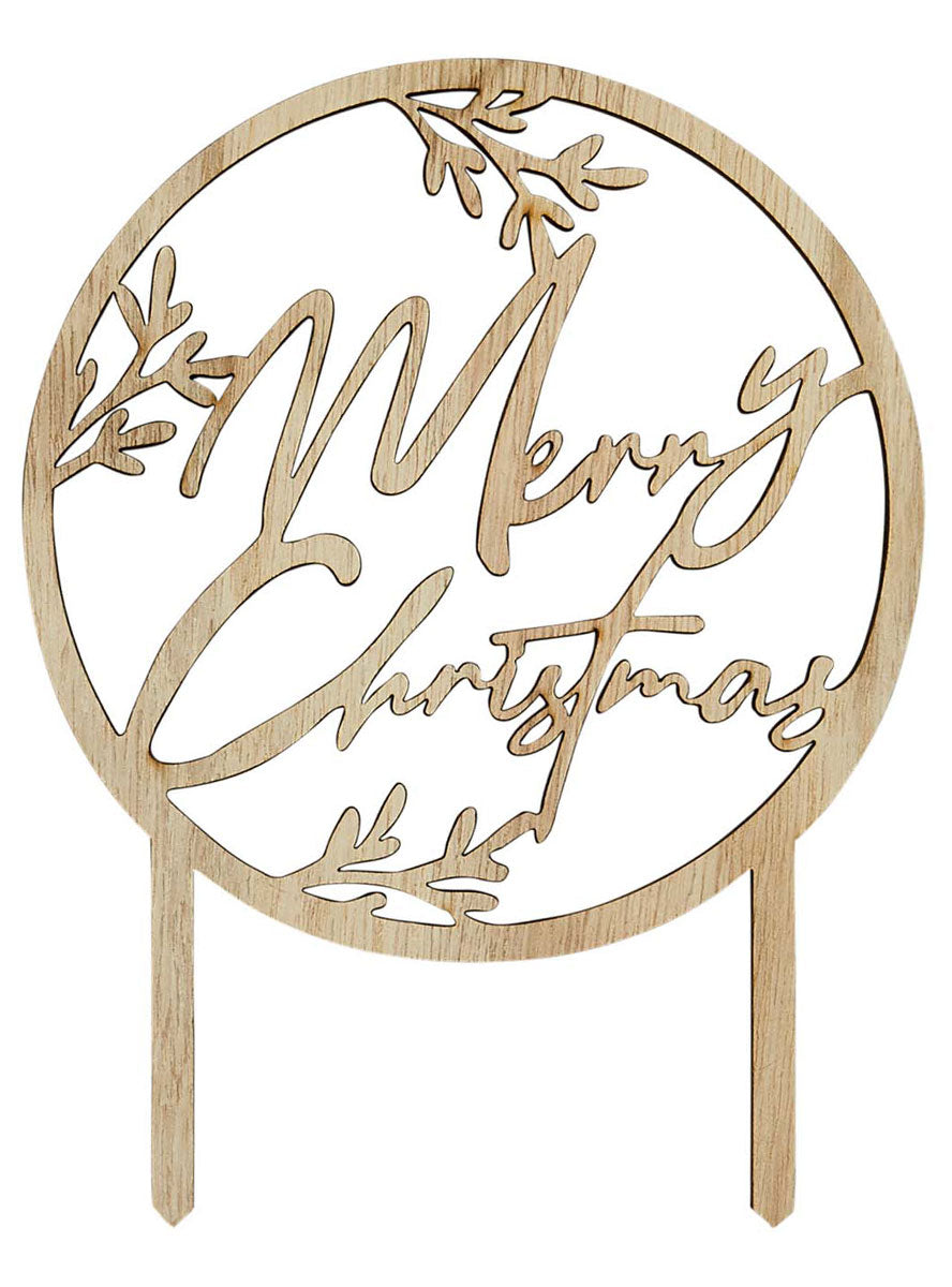 Festive Merry Christmas Wooden Cake Decoration - Main Image
