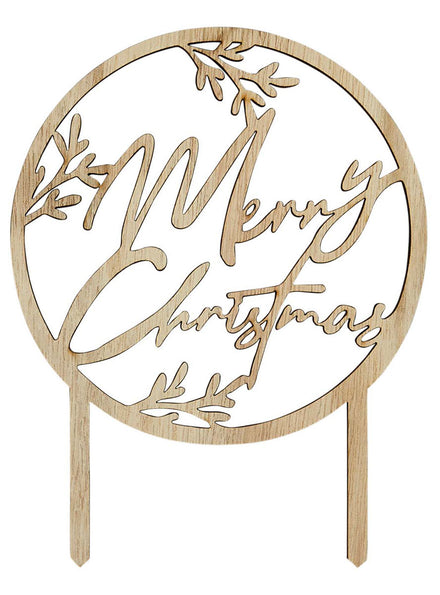 Festive Merry Christmas Wooden Cake Decoration - Main Image