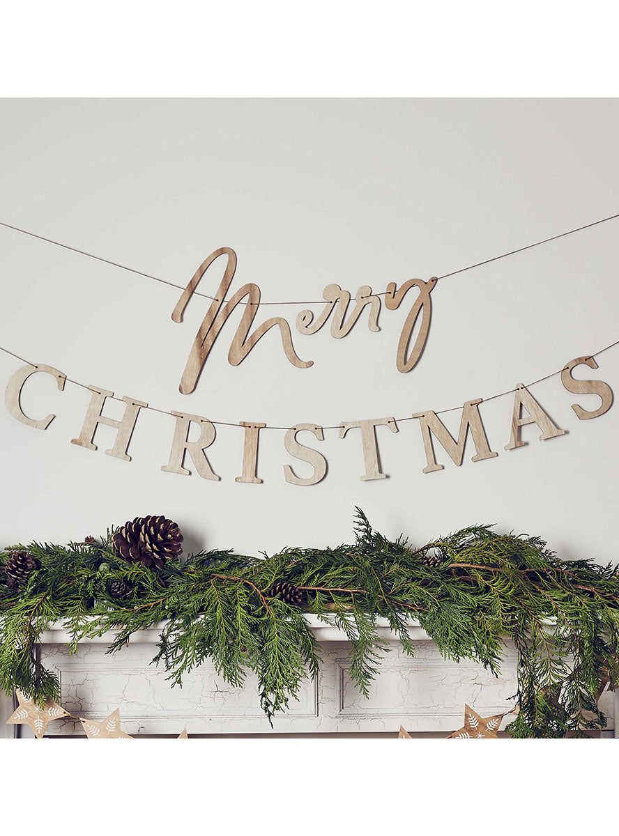 Wooden Merry Christmas Hanging Garland - Lifestyle Image