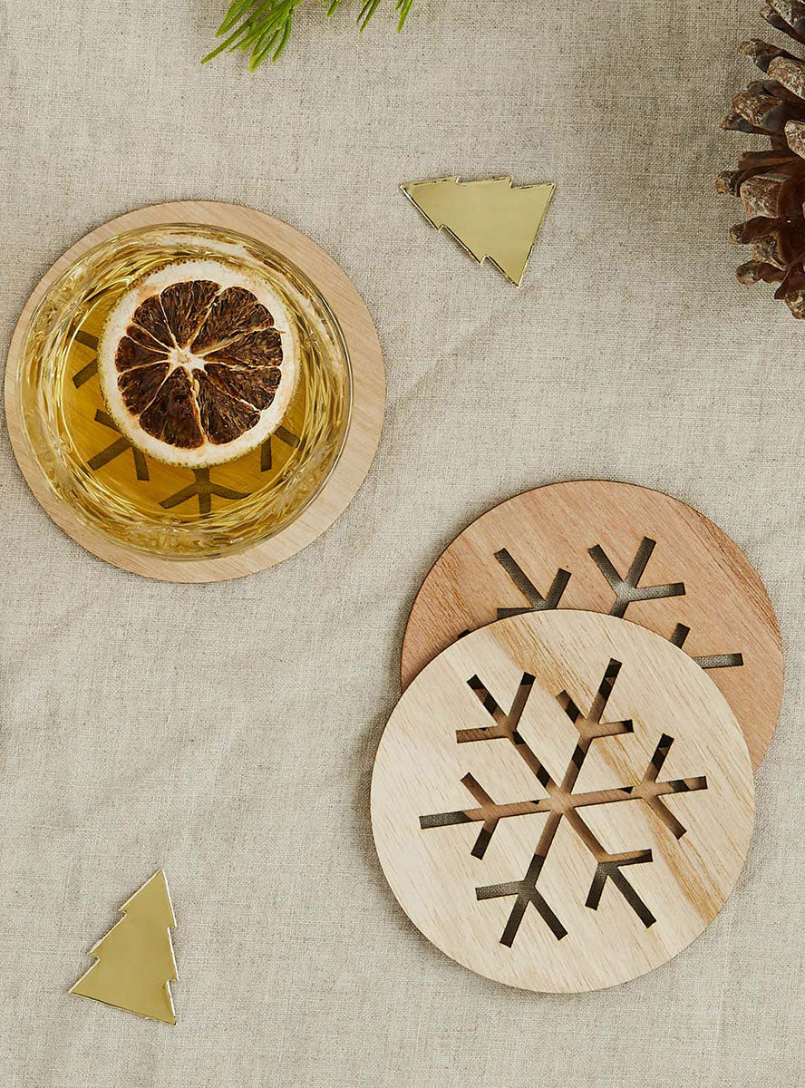 Wooden Christmas Snowflake Drink Coasters - Lifestyle Image 2