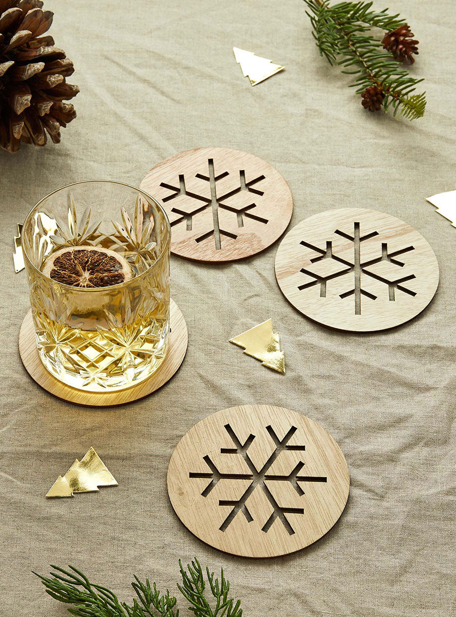 Wooden Christmas Snowflake Drink Coasters - Lifestyle Image