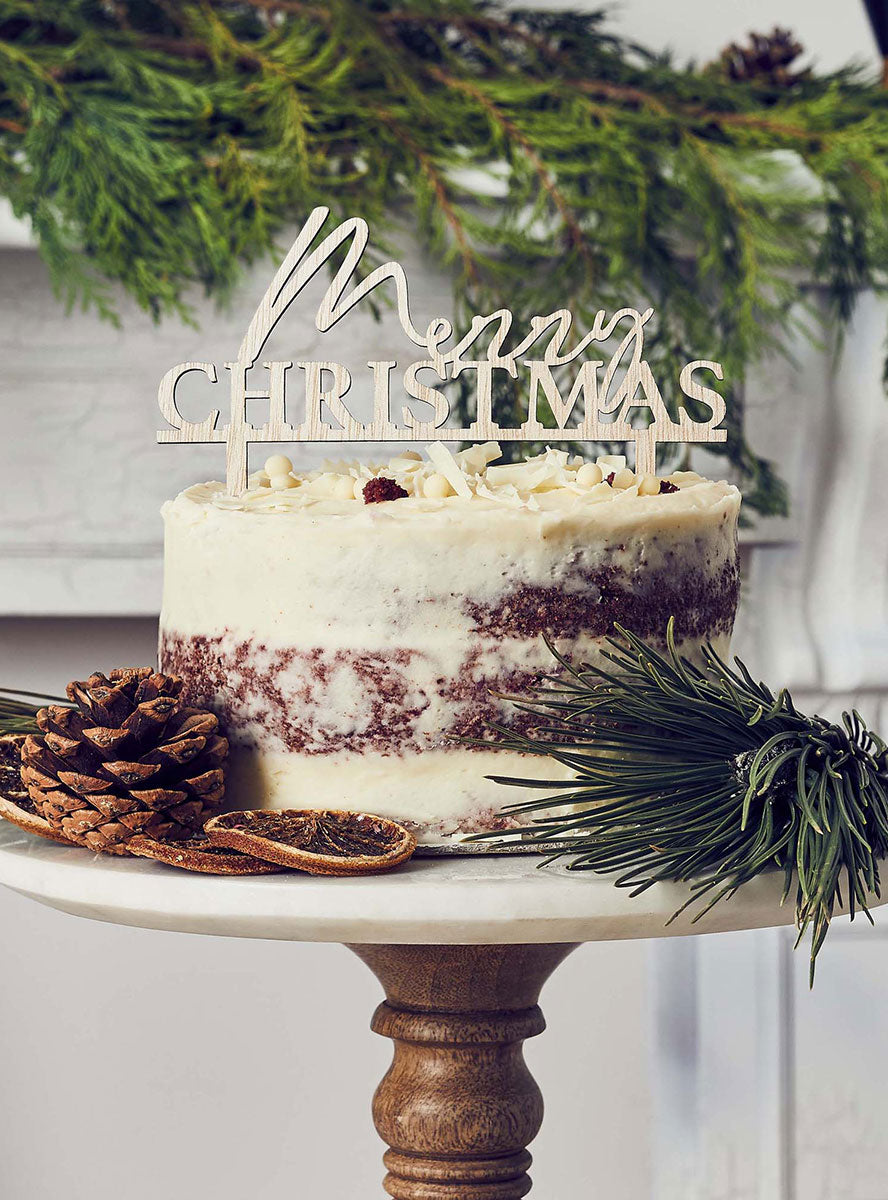 Merry Christmas Wooden Cake Topper Decoration - Lifestyle Image 2