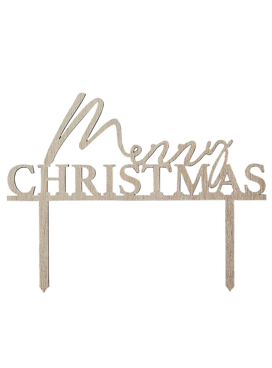 Merry Christmas Wooden Cake Topper Decoration - Main Image