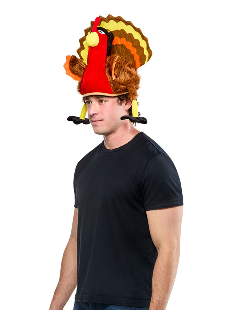 Festive Turkey Adults Novelty Costume Hat – Side Image 2