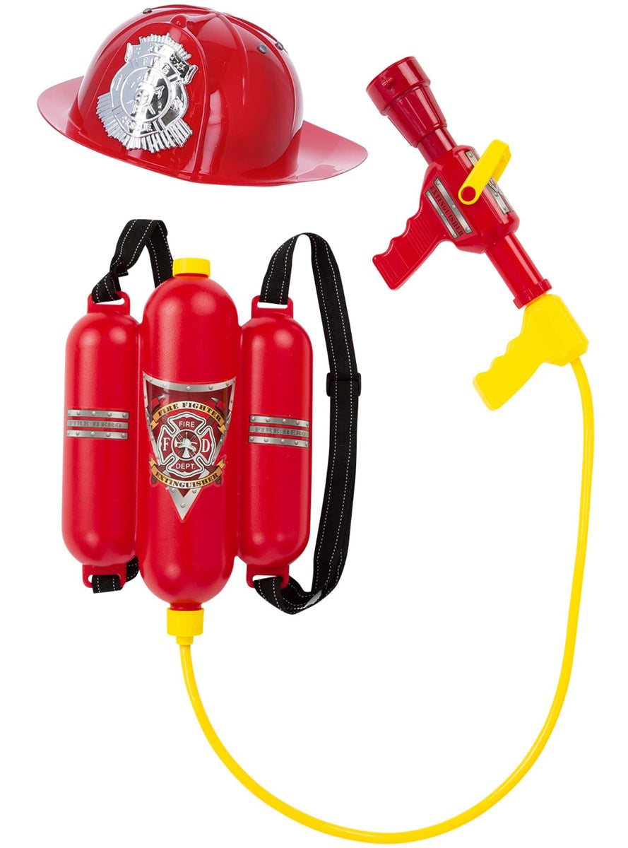 Kids Fireman Red Hat And Super Soaker Backpack Costume Accessory Set - Alternative Image