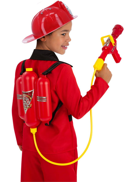Kids Fireman Red Hat And Super Soaker Backpack Costume Accessory Set - Main Image