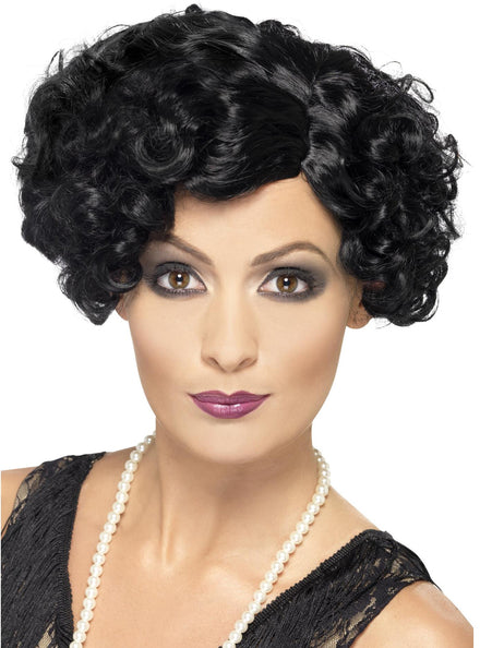 Womens Curly Black Flapper Costume Wig