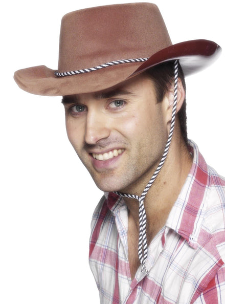 Flocked Brown Adults Cowboy Costume Hat