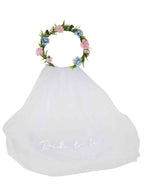white bride flower crown with veil - main image