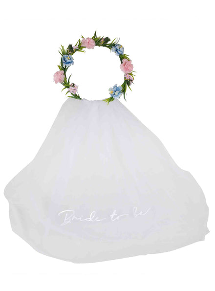 white bride flower crown with veil - main image