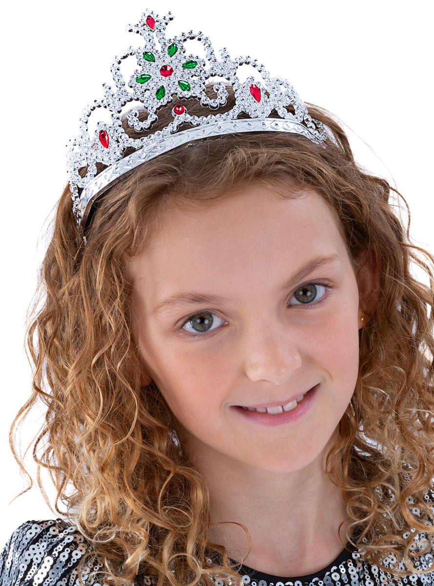 Girls Silver Flower Princess Tiara Accessory - Main Image