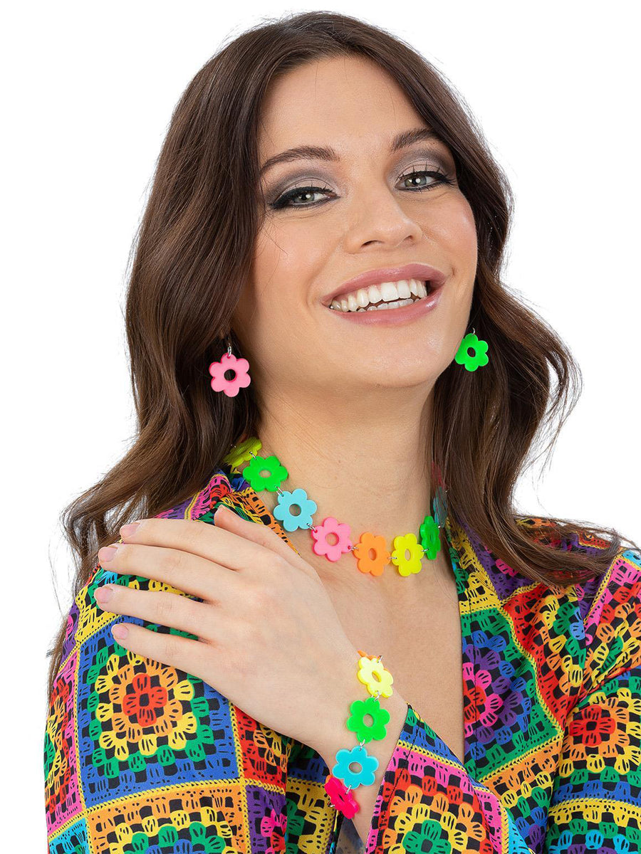 Pastel rainbow hippie floral daisy accessory set - Main image