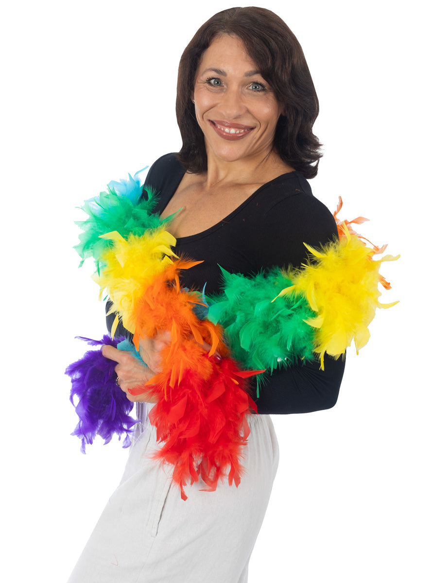 Fluffy 160cm Rainbow Feather Boa - Alternative Image 2