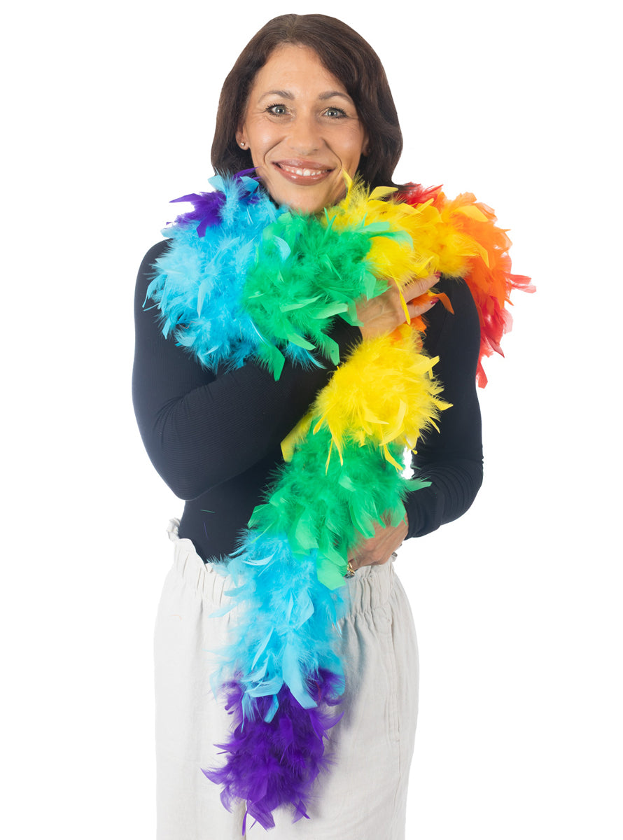 Fluffy 160cm Rainbow Feather Boa - Alternative Image