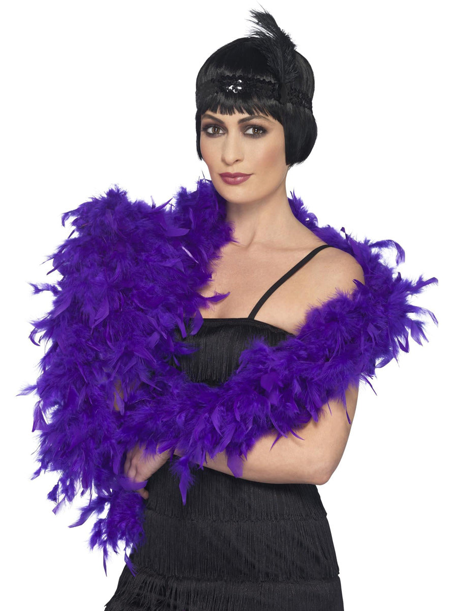 Deluxe Fluffy Purple Costume Feather Boa - Main Image