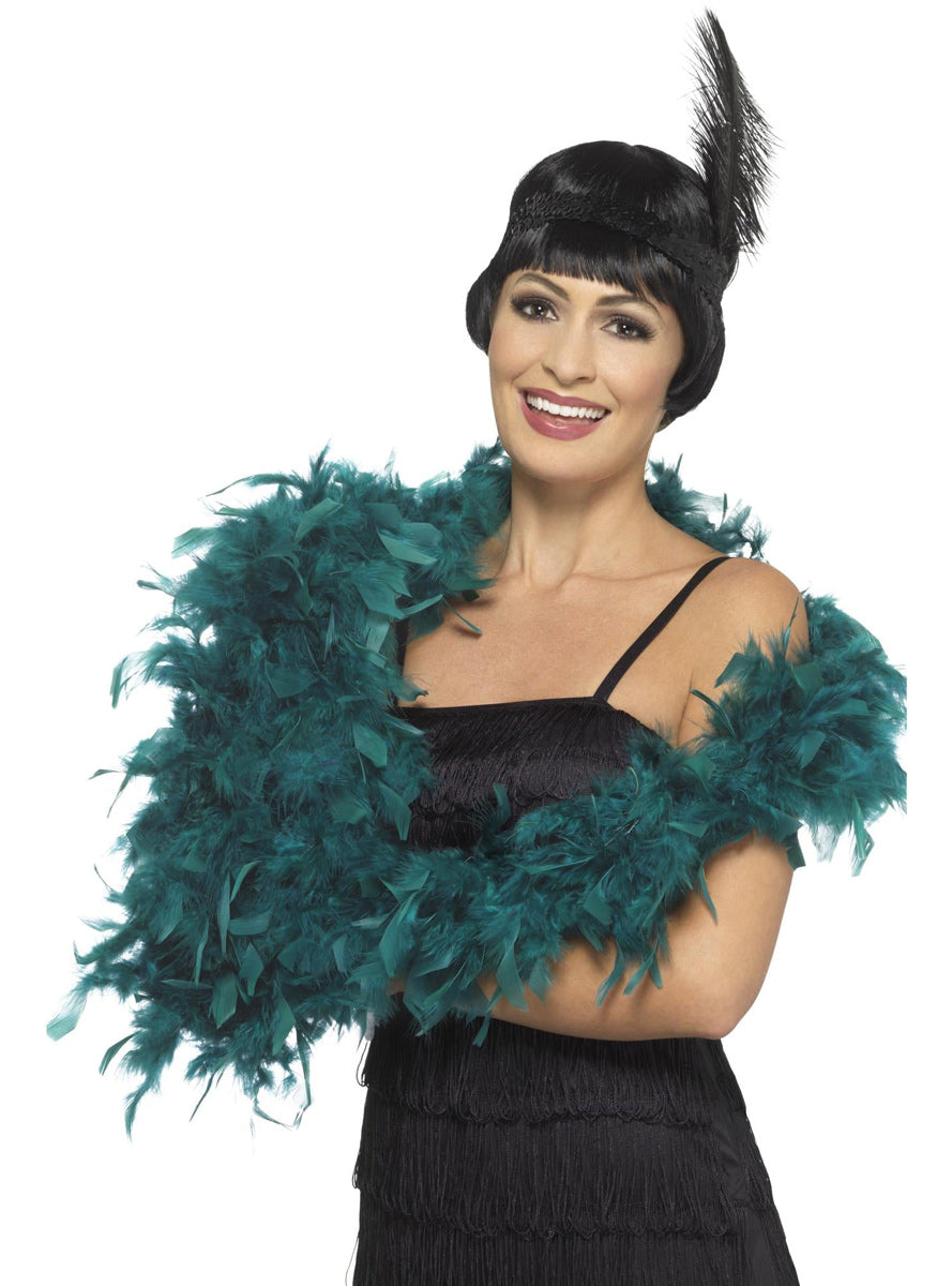 Deluxe Fluffy Teal Green Costume Feather Boa - Main Image