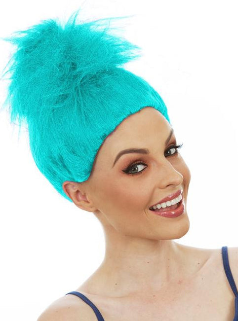 Fluffy Aqua Troll Womens Costume Wig - Main Image