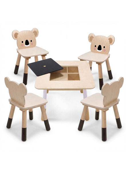 Forest Kids Wooden Table with 4 Koala Chairs Set