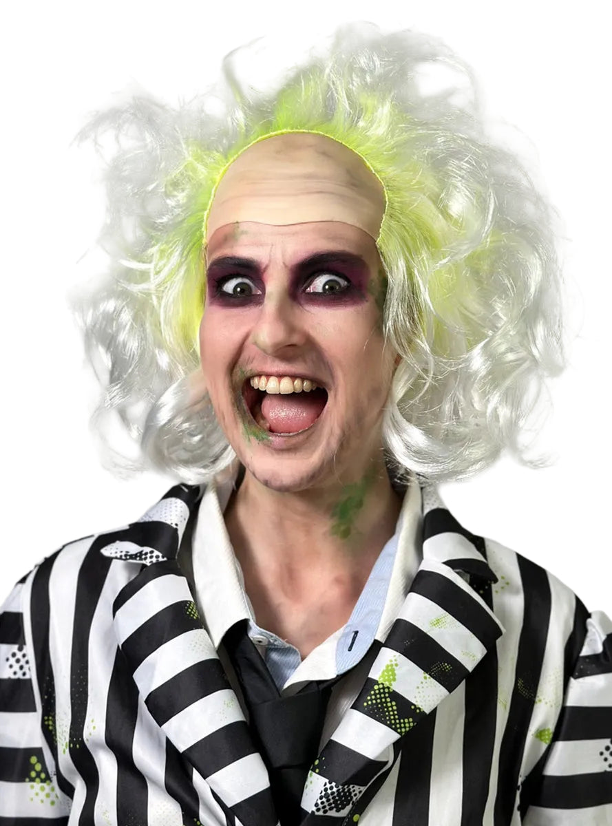 Freaky Beetle Spirit Mens White Costume Wig with Bald Top - Main Image