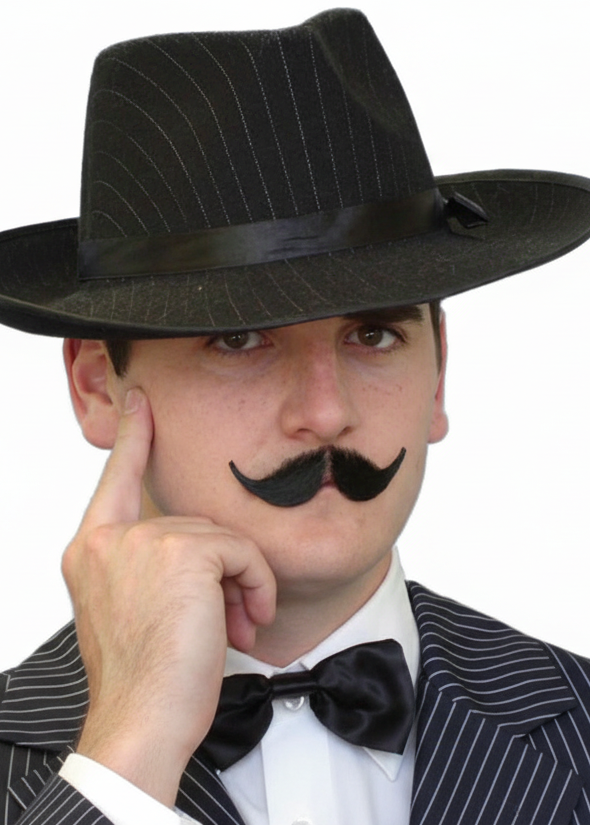 French Inspector Mens Black Costume Moustache - Main Image