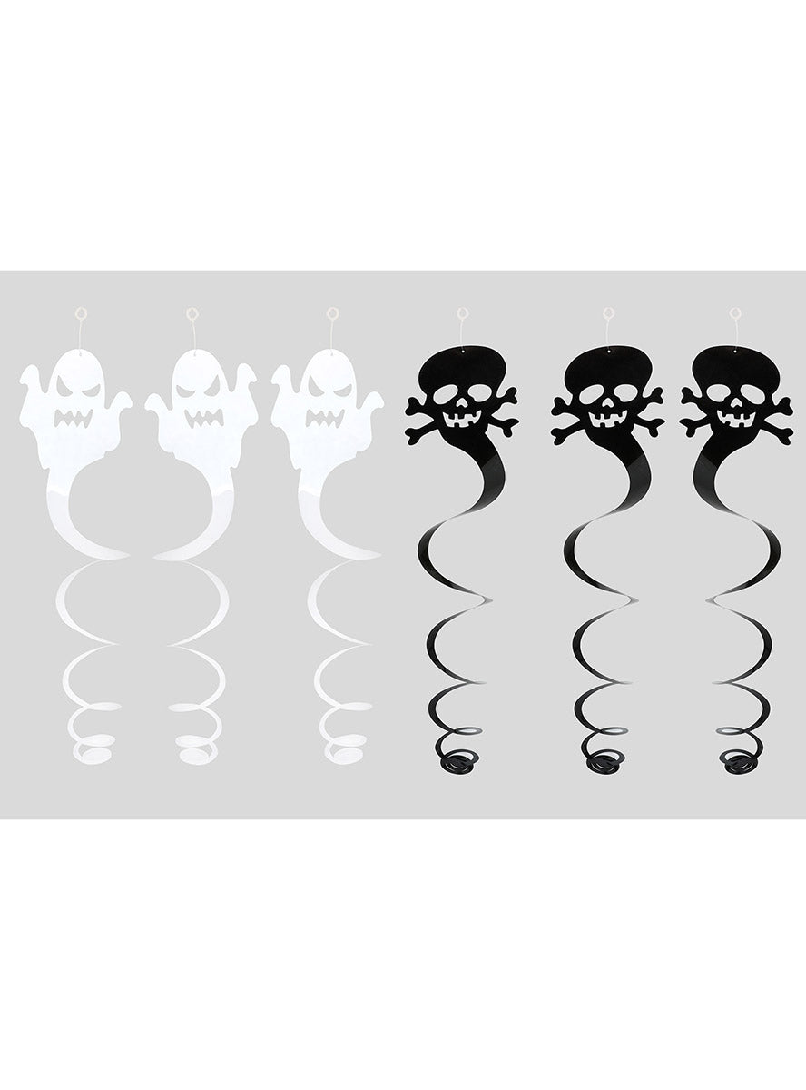 6 Pack of Halloween Fright Night Hanging Skull and Ghost Decorations - Main Image
