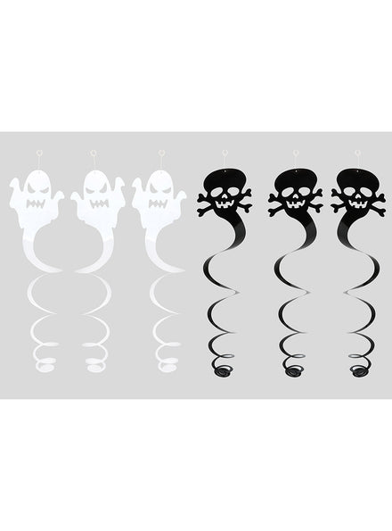 6 Pack of Halloween Fright Night Hanging Skull and Ghost Decorations - Main Image