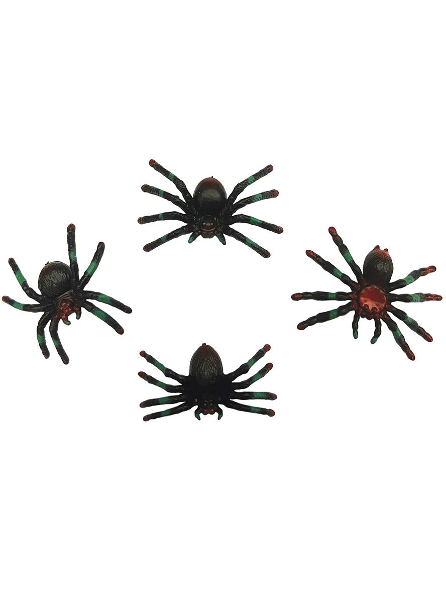 8 Pack of Halloween Fright Night Assorted Mini Spider Decorations - Main Image
