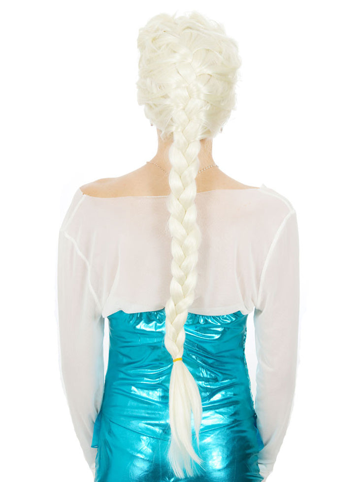 Frozen Princess Womens Long Blonde Plaited Costume Wig - Back Image
