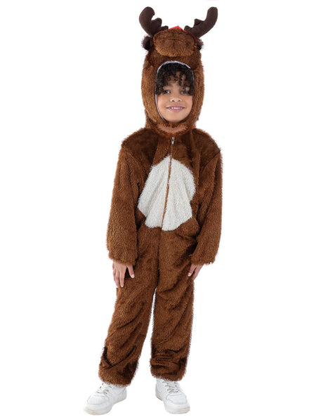 Boys Brown Christmas Reindeer Costume Onesie - Main Image