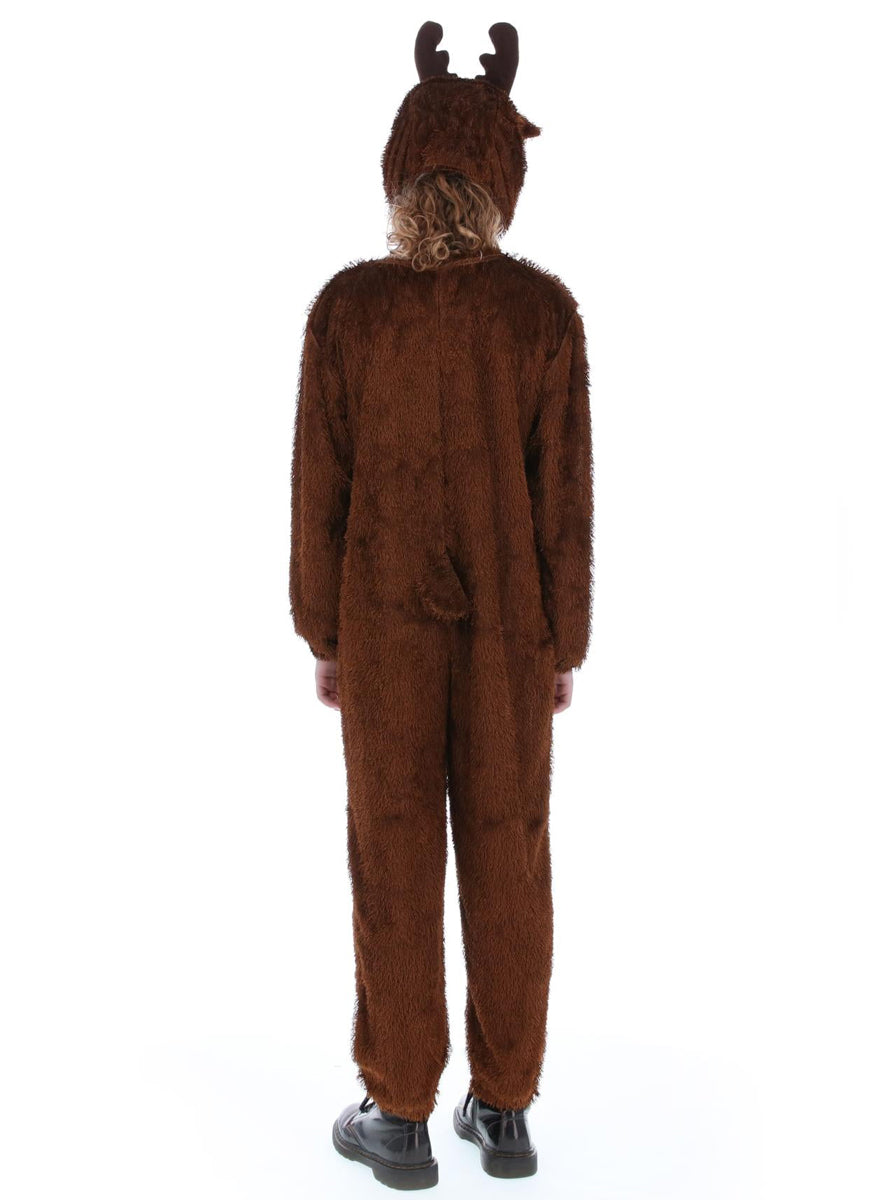 Girls Brown Christmas Reindeer Costume Onesie - Back Image