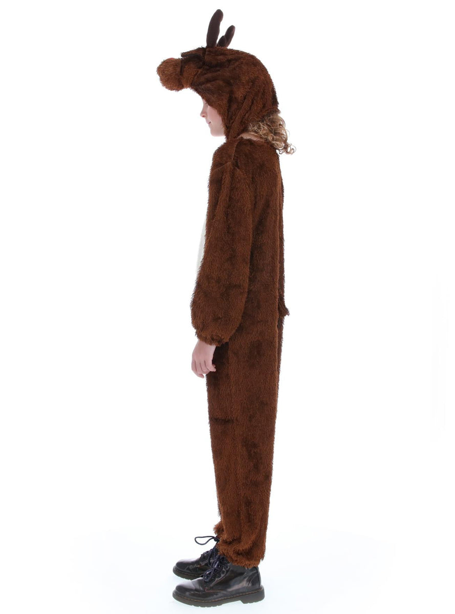 Girls Brown Christmas Reindeer Costume Onesie - Side Image