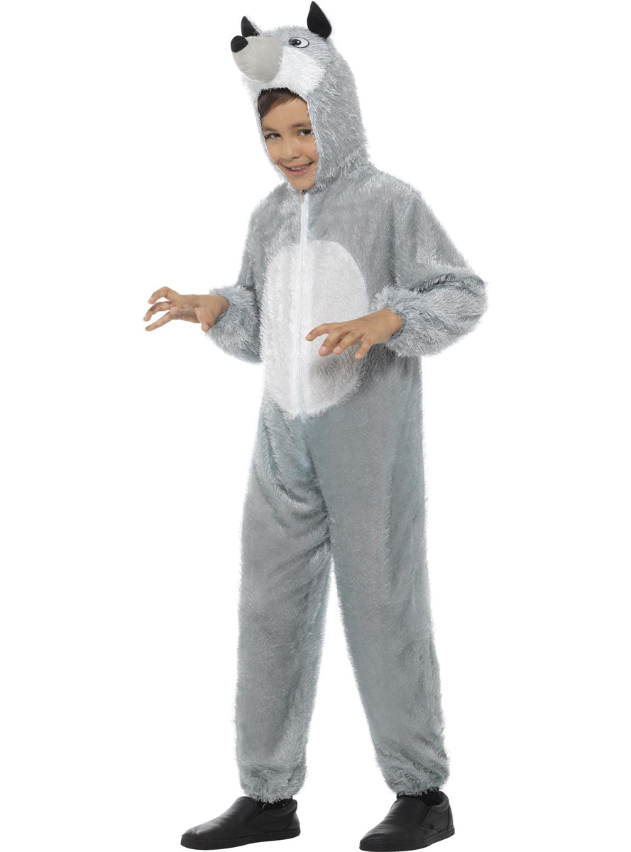 Boys Furry Grey Wolf Animal Costume Onesie K Smf 99818 A Main Image