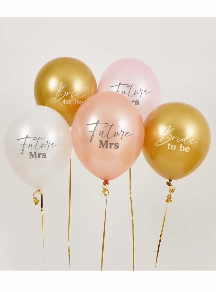 Future Mrs 5 Pack Pink White and Gold 30cm Latex Balloons - Lifestyle Image