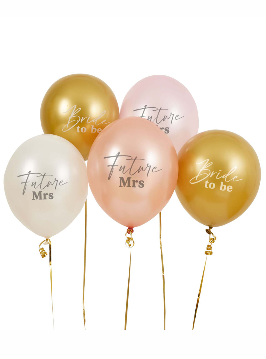 Future Mrs 5 Pack Pink White and Gold 30cm Latex Balloons - Main Image