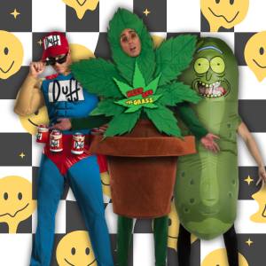 Image of men in general and funny costumes