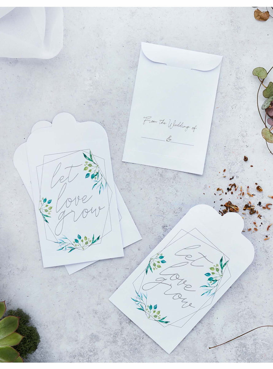 Geometric Greenery 20 Pack White Seed Bags - Lifestyle Image