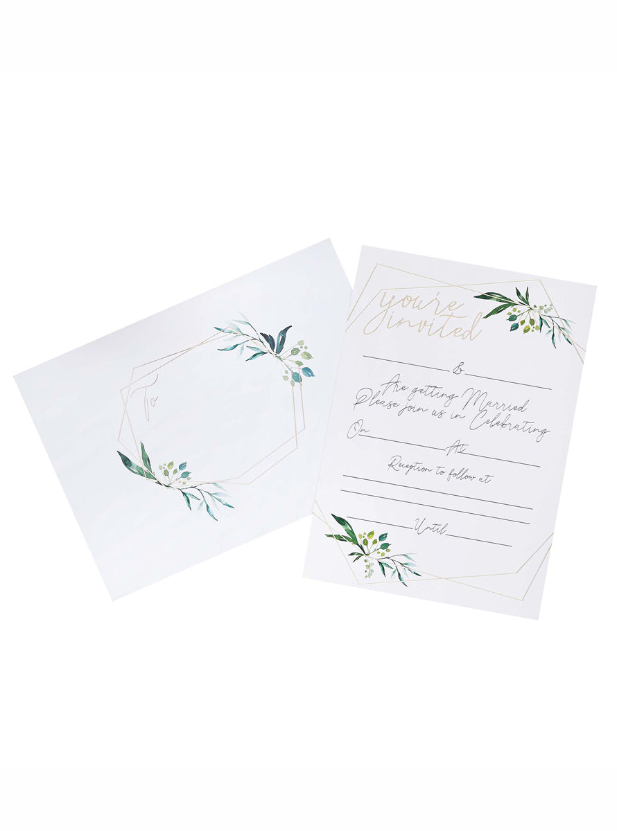 Geometric Greenery 25 Pack Day Wedding Invitations and Envelopes - Main Image