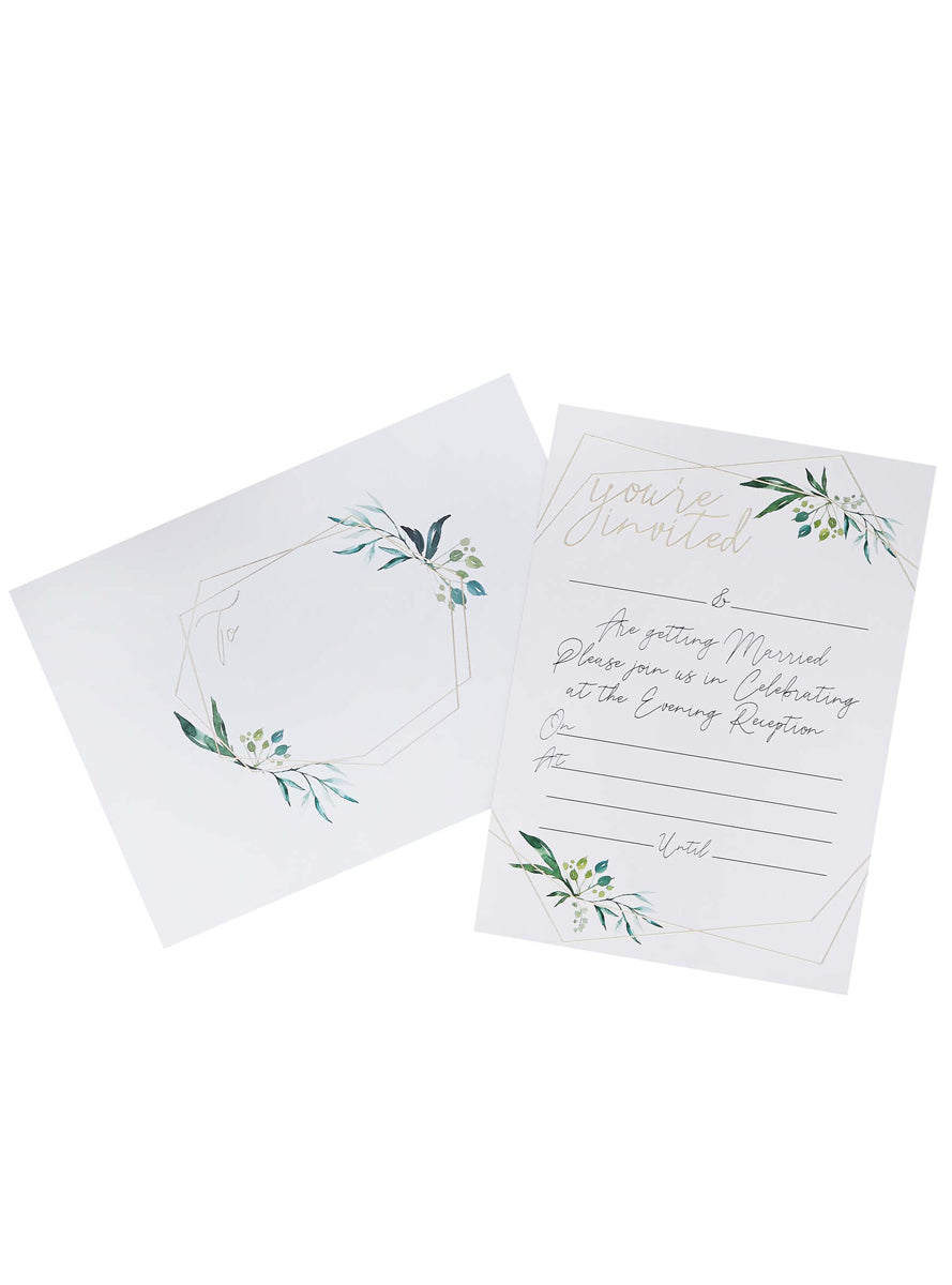 Geometric Greenery 25 Pack Evening Wedding Invitations and Envelopes - Main Image