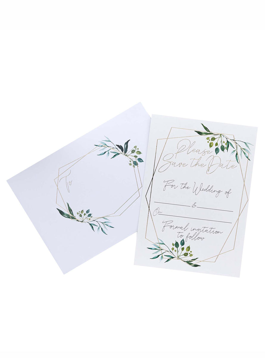 Geometric Greenery 25 Pack Save The Date Cards and Envelopes - Main Image