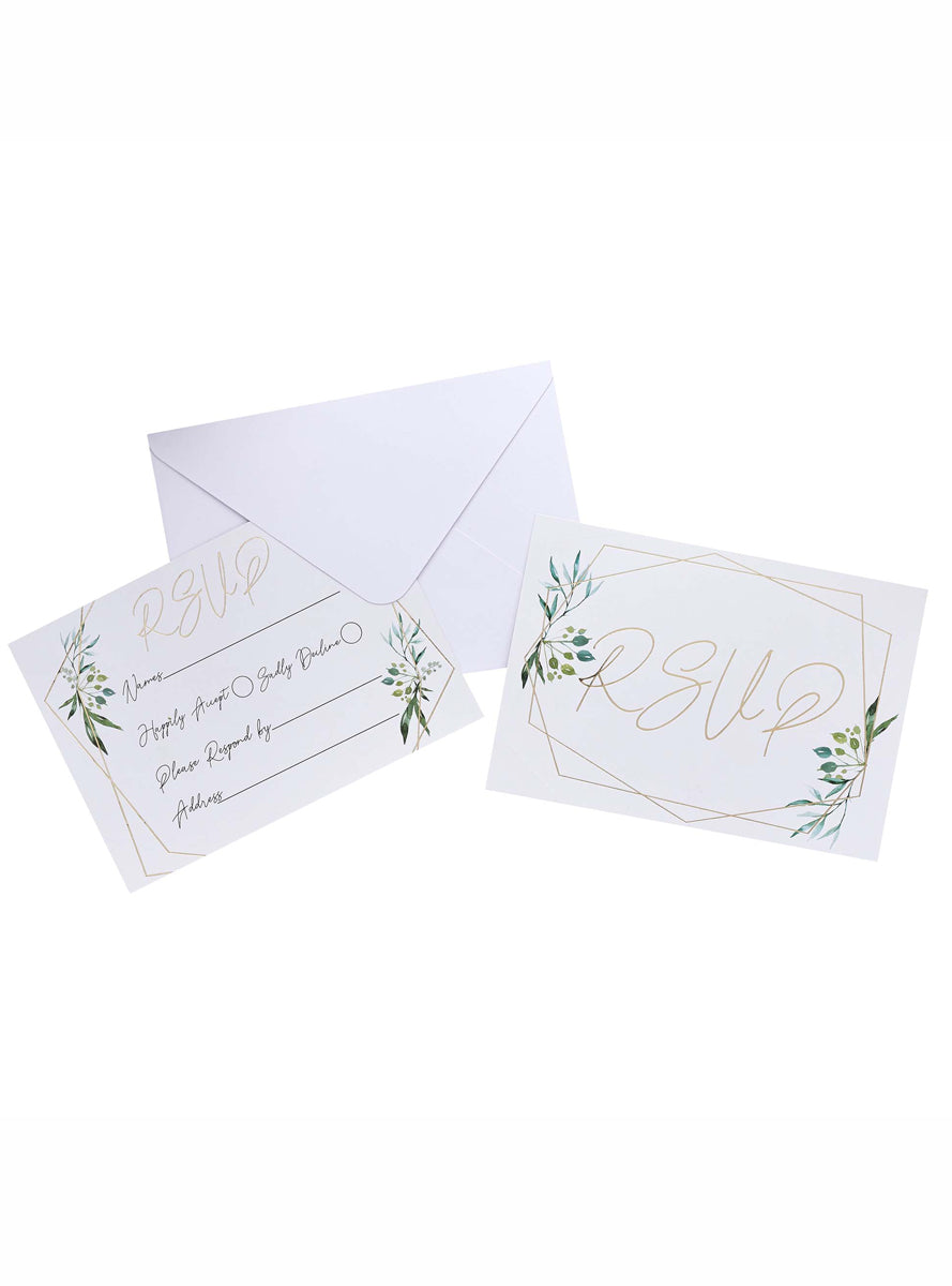 Geometric Greenery 25 Pack Wedding RSVP Cards and Envelopes - Main Image