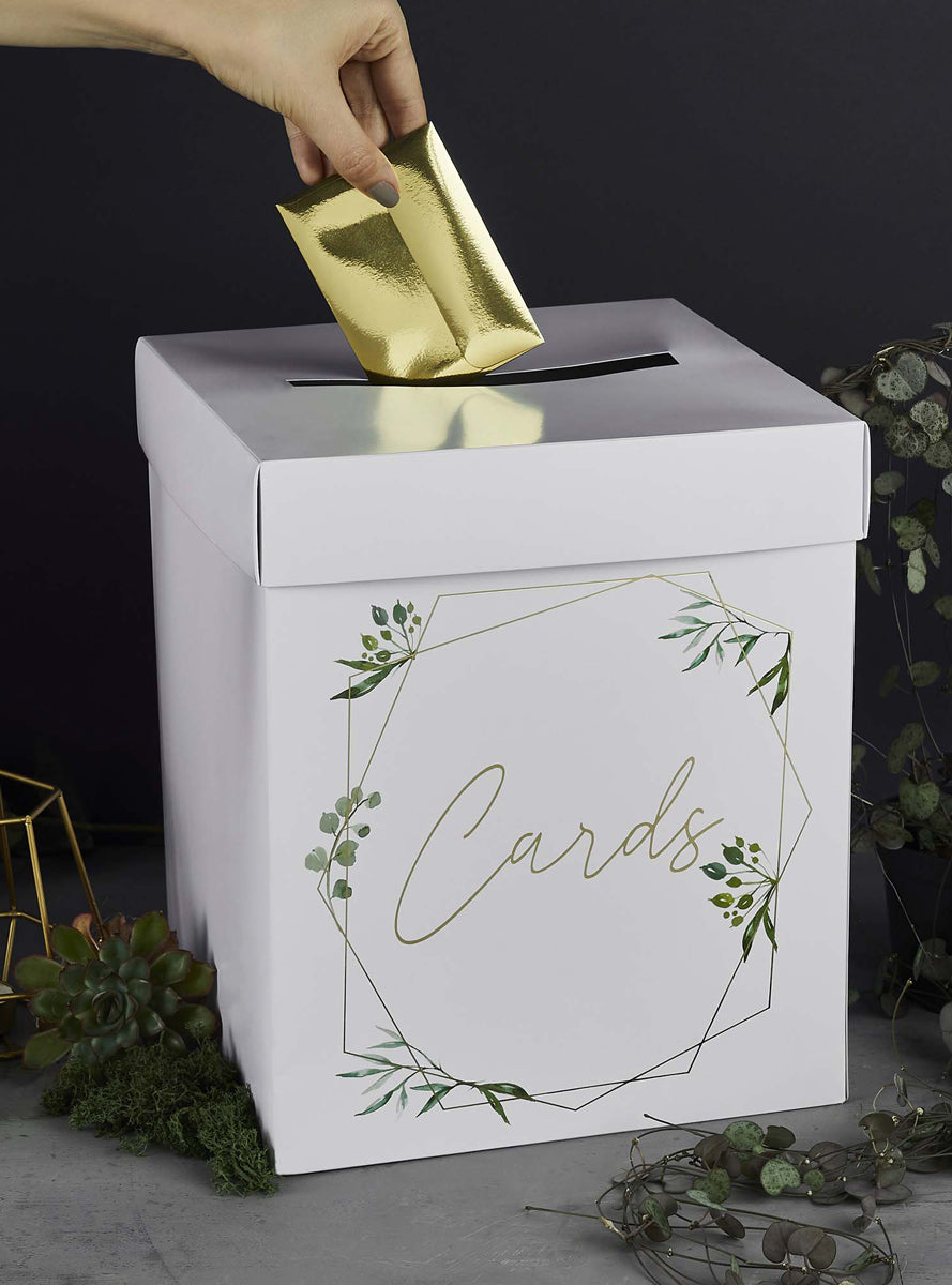 Geometric Greenery 30cm Wishing Well Card Box - Lifestyle Image