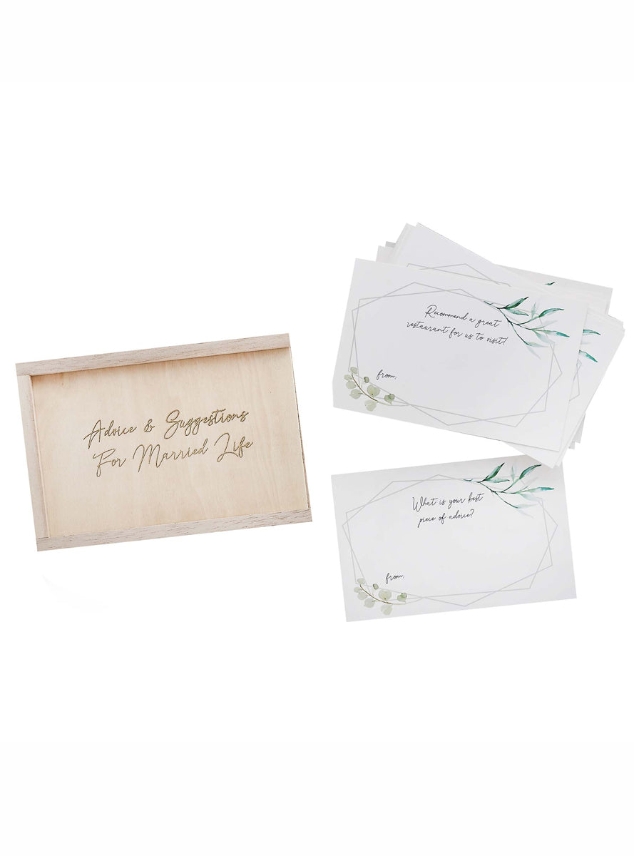 Geometric Greenery Bridal Shower Wooden Advice Box with 50 Cards - Main Image