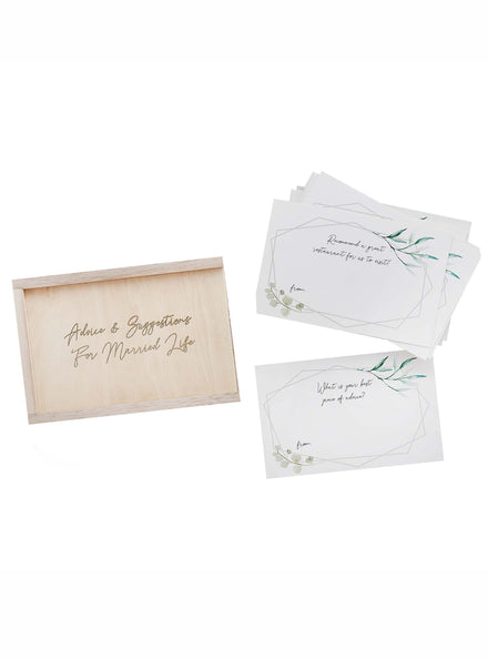 Geometric Greenery Bridal Shower Wooden Advice Box with 50 Cards - Main Image