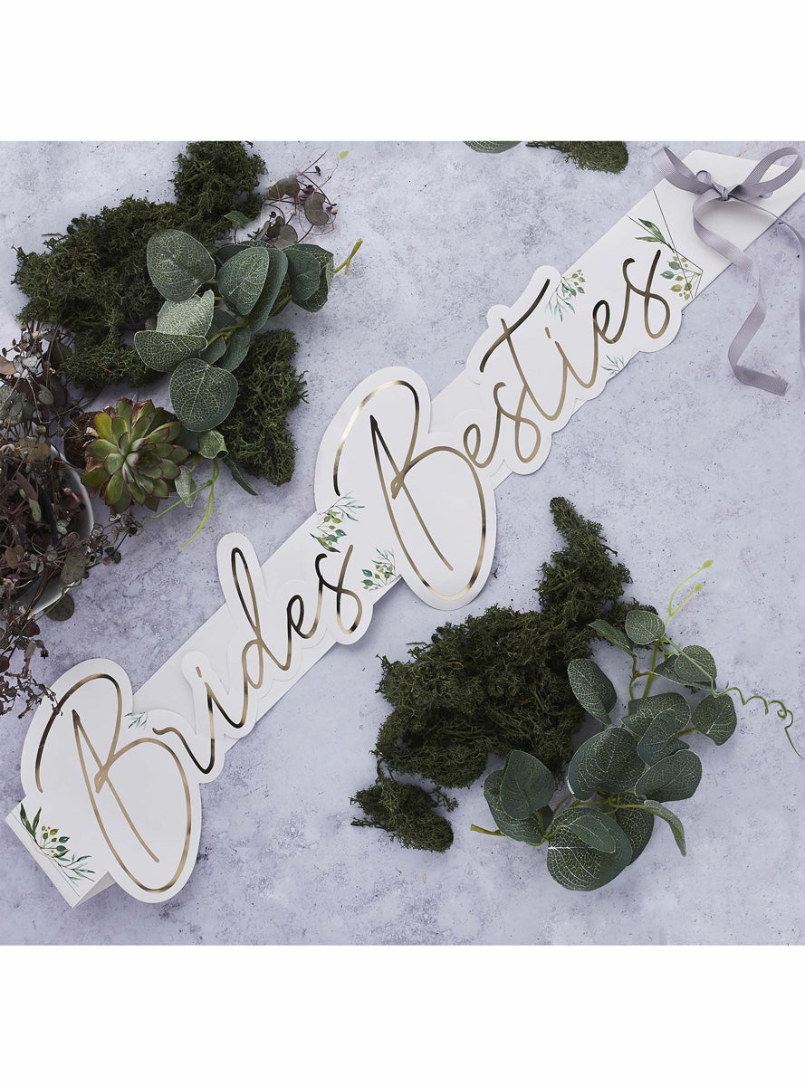 Geometric Greenery Hens Night Brides Besties Paper Sash - Lifestyle Image 1