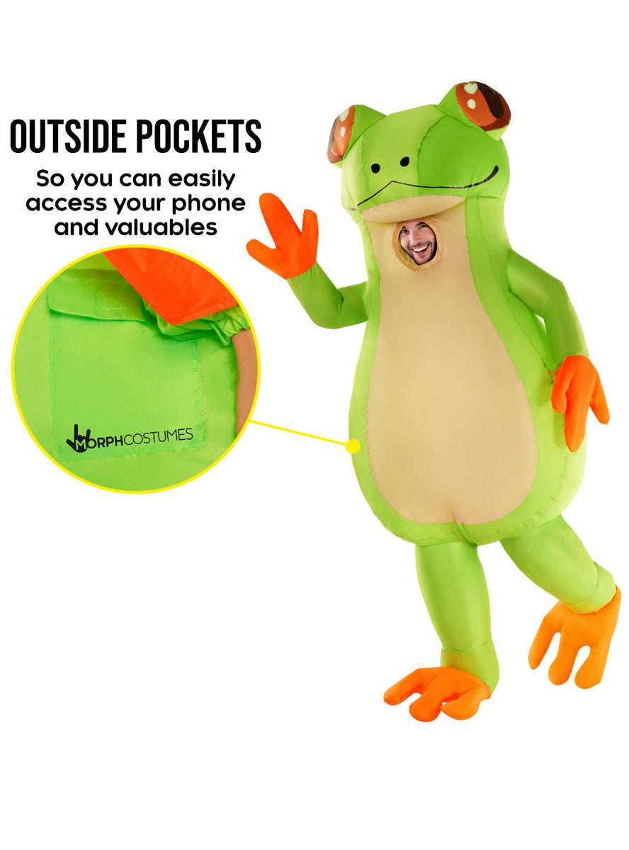 Inflatable Green Tree Frog Adults Costume - Pocket Details Image