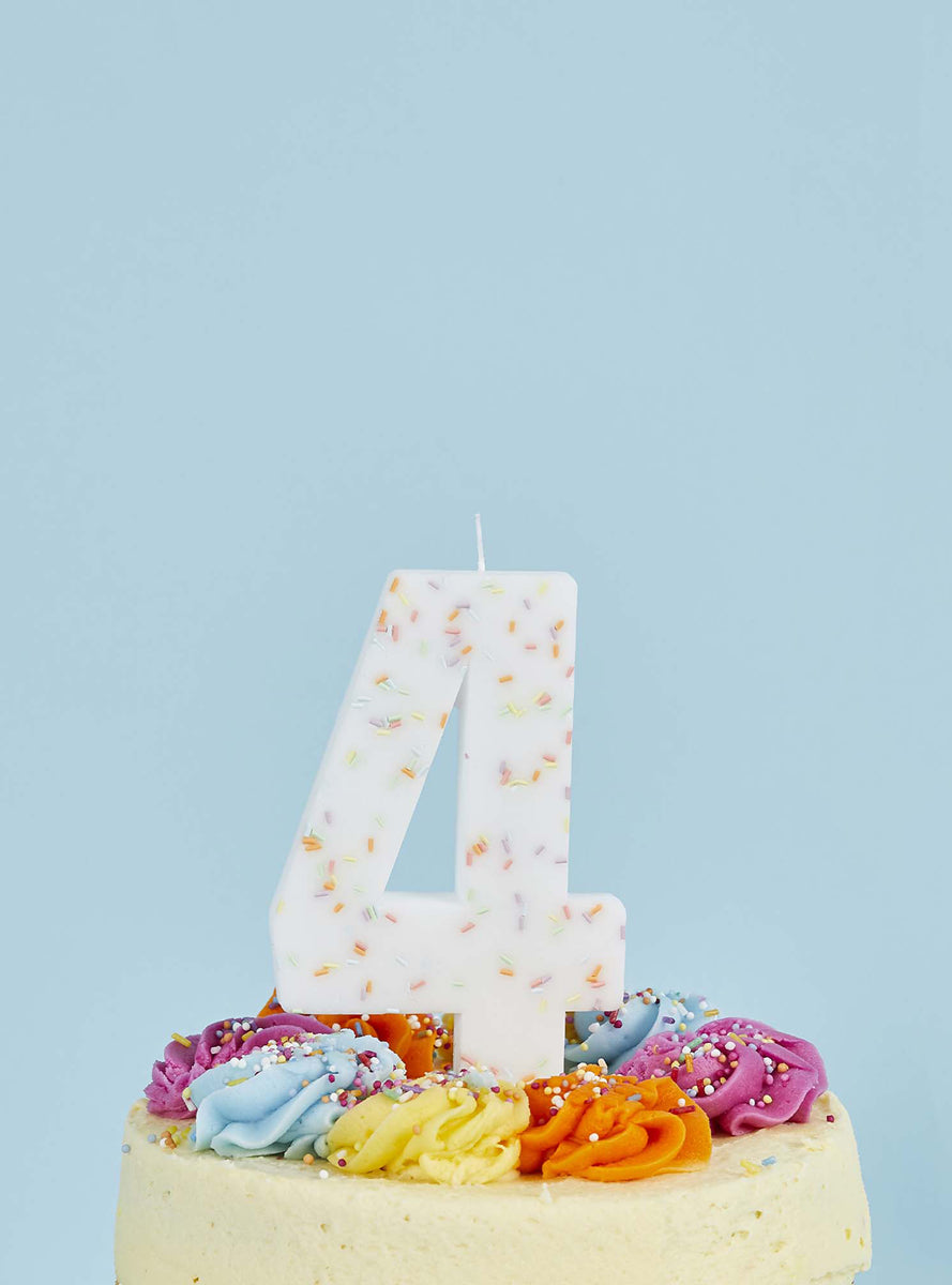 Giant Sprinkle 14cm Number 4 Candle - Lifestyle Image