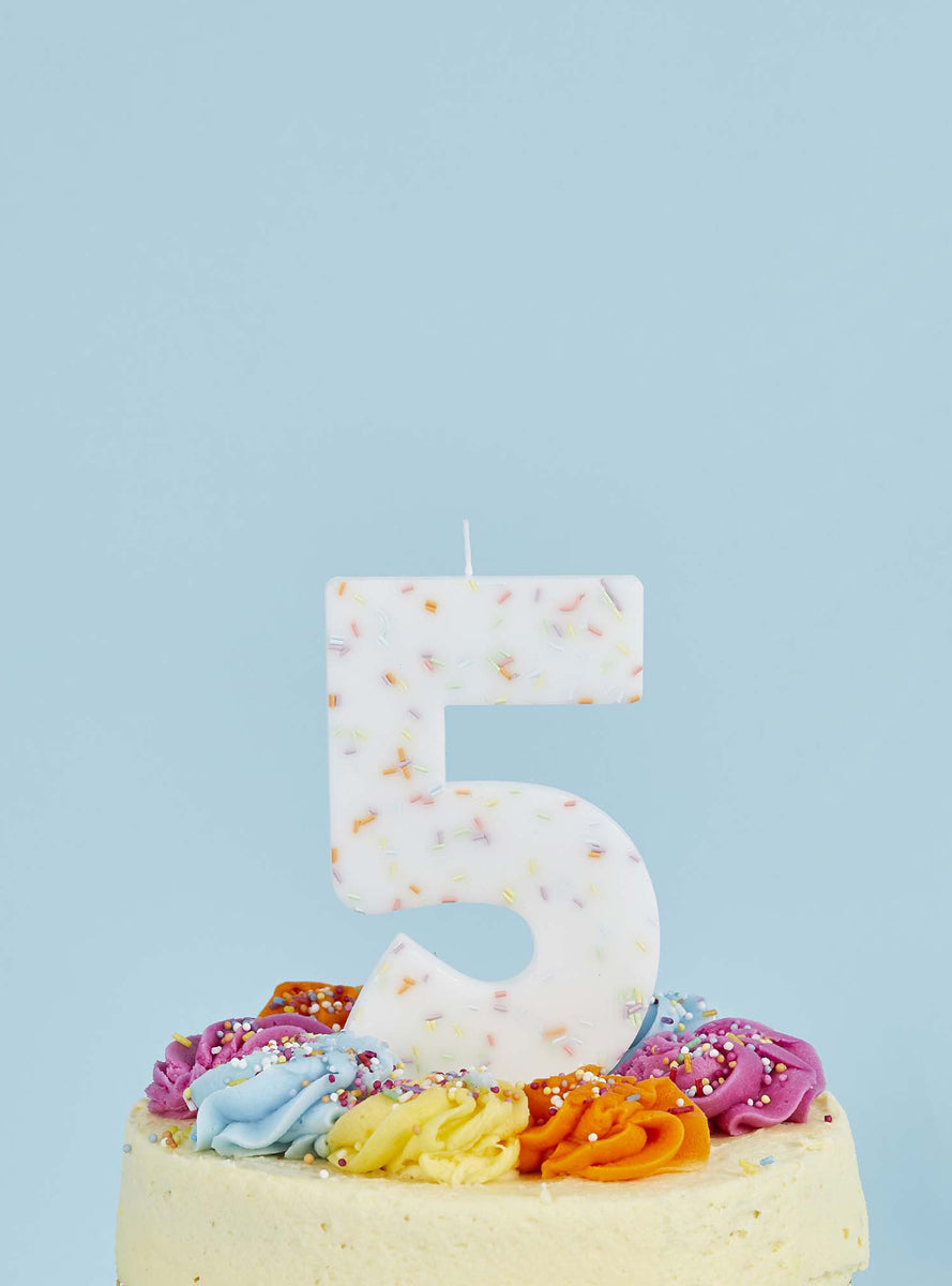 Giant Sprinkle 14cm Number 5 Candle - Lifestyle Image