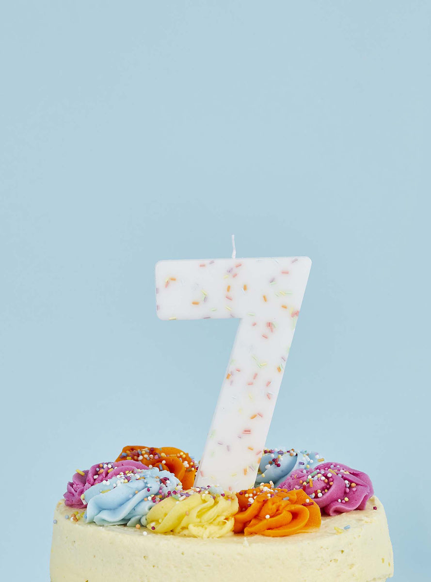 Giant Sprinkle 14cm Number 7 Candle - Lifestyle Image