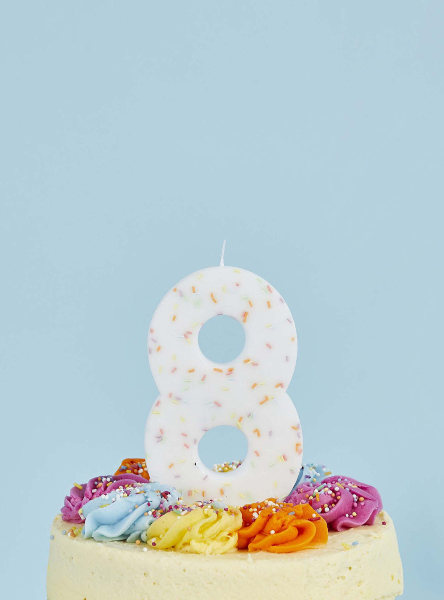 Giant Sprinkle 14cm Number 8 Candle - Lifestyle Image